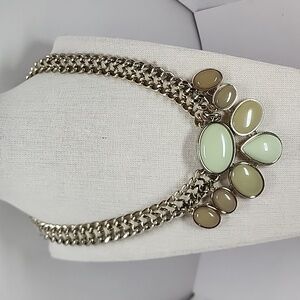 Chain Ribbon Cabochon Light Green Statement Necklace